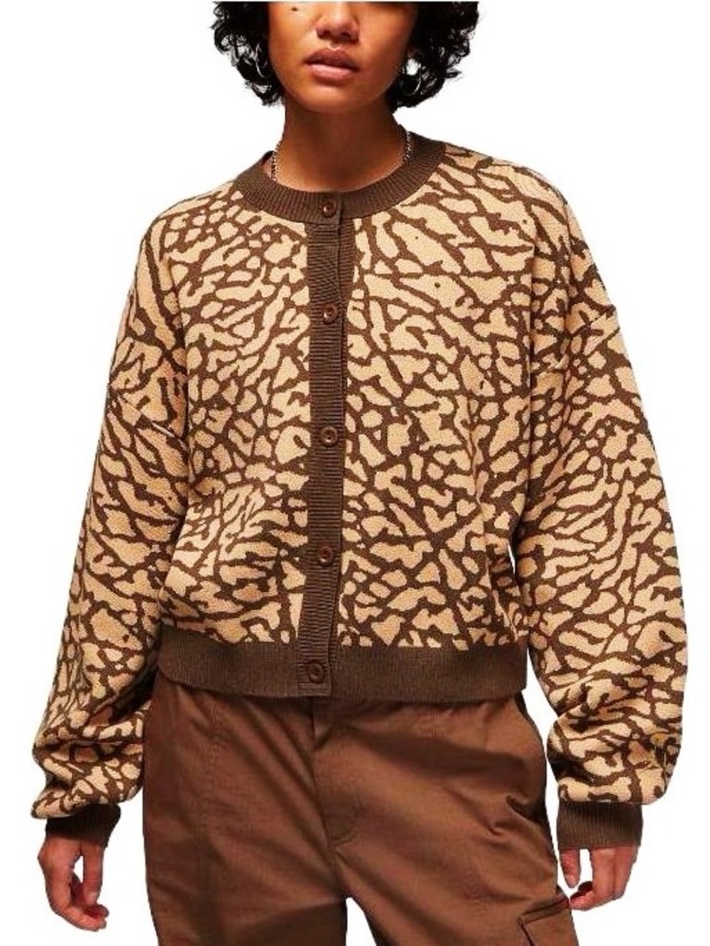 MISS MOLLY Oversized Brown Beige Button Up Cardigan Large